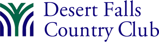 Logo for Desert Falls Country Club featuring stylized green and blue palm tree design.